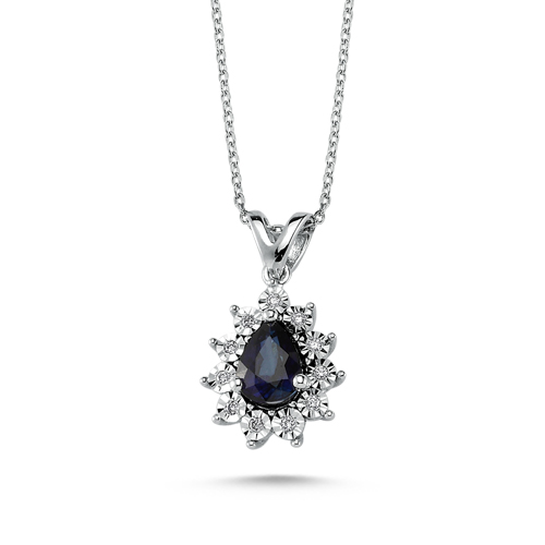 0.07 Karat Pırlanta Safir Kolye