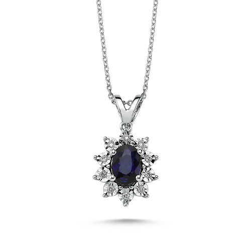0.07 Karat Safir Taşlı Pırlanta Kolye