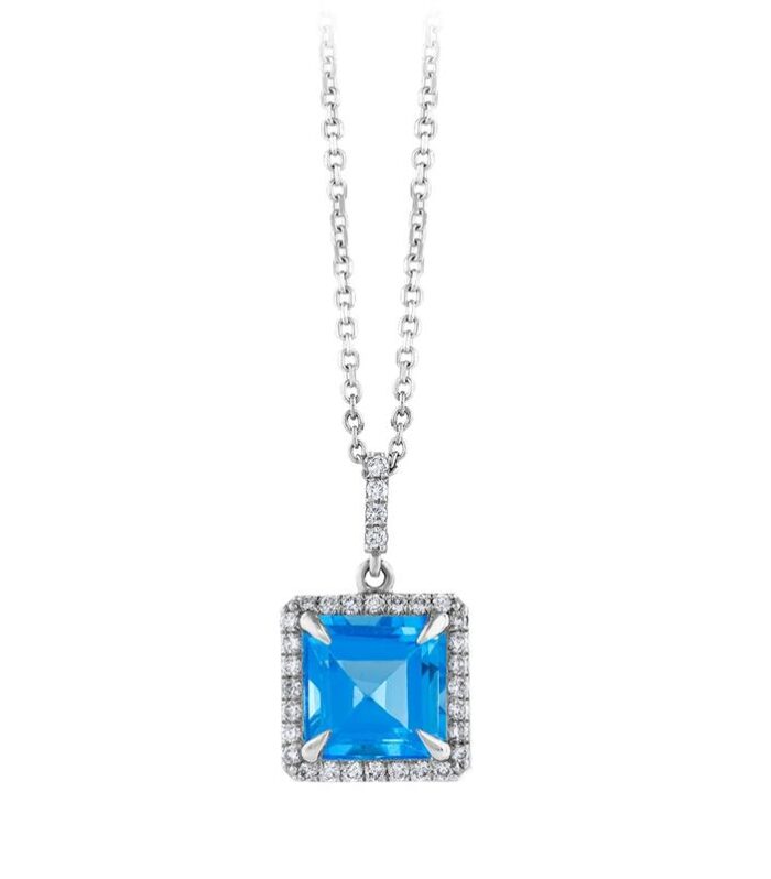 0.13 Karat Mavi Topaz Taşlı Pırlanta Kolye
