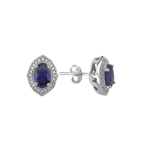 0.13 Karat Oval Safir Taşlı Pırlanta Küpe