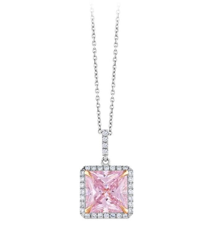 0.13 Karat Pembe Topaz Taşlı Pırlanta Kolye