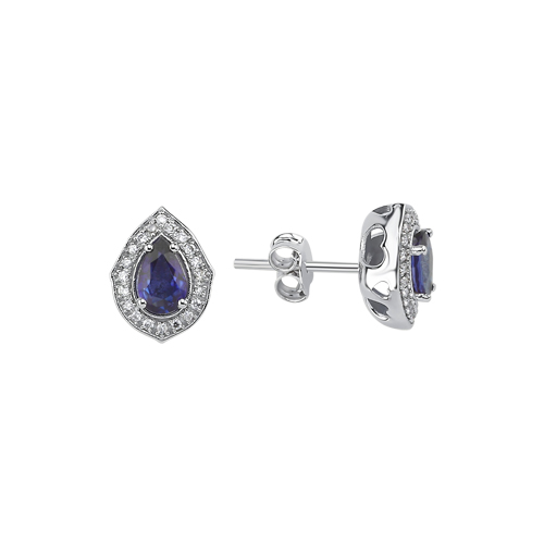0.14 Karat Damla Safir Taşlı Pırlanta Küpe