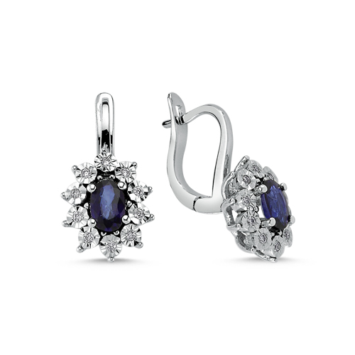 0.14 Karat Pırlanta Safir Küpe