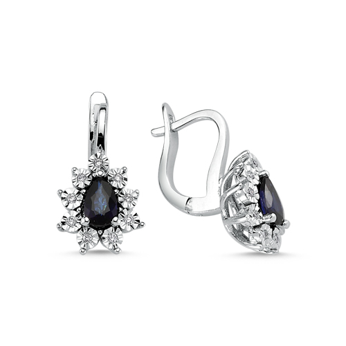 0.14 Karat Pırlanta Safir Küpe