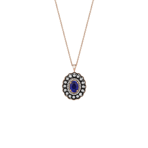0.34 Karat Safir Taşlı Elmas Kolye