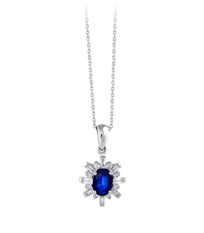 Baget Taşlı Pırlantalı Safir Kolye
