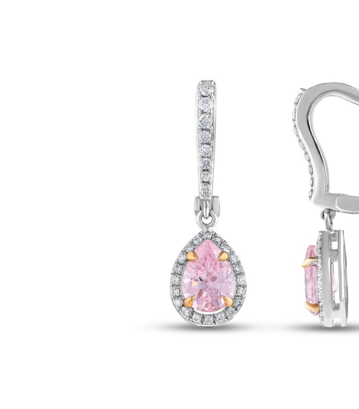Pembe Topaz Taşlı Pırlanta Küpe