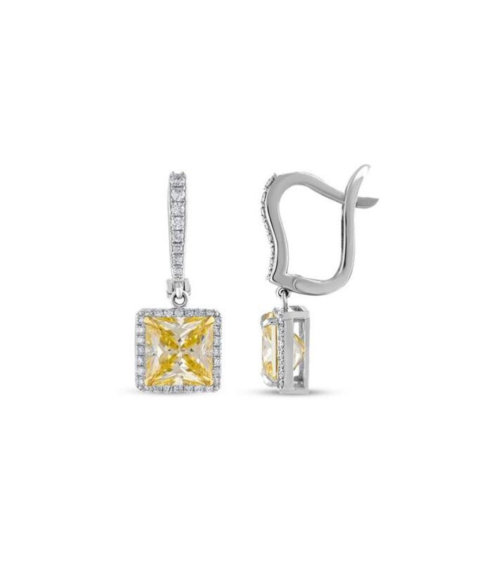 Sarı Topaz Taşlı Pırlanta Küpe