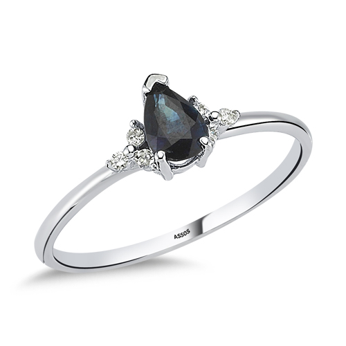 0.08 Karat Damla Formlu Safir Pırlanta Yüzük