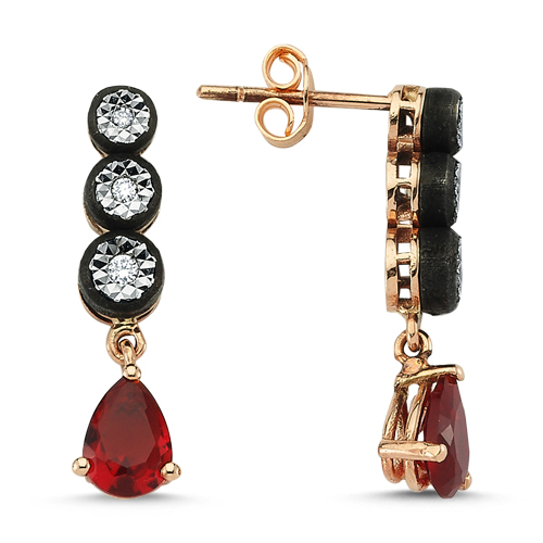 0.08 Karat Yakut Renkli Elmas Küpe