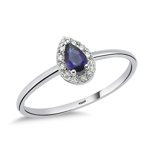 0.09 Karat Damla Formlu Safir Pırlanta Yüzük