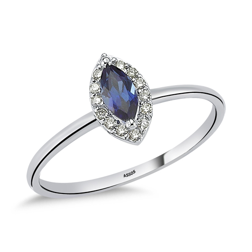 0.09 Karat Markiz Safir Taşlı Pırlanta Yüzük