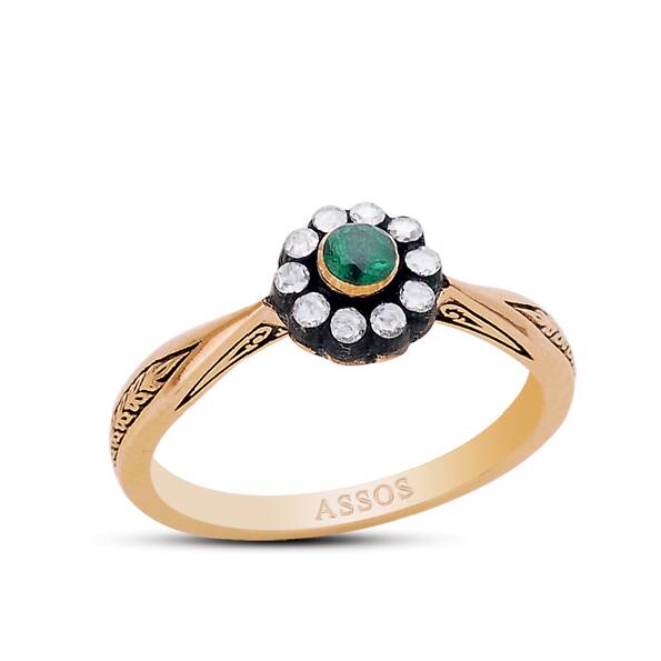 0.13 Karat Zümrüt Taşlı Elmas Yüzük