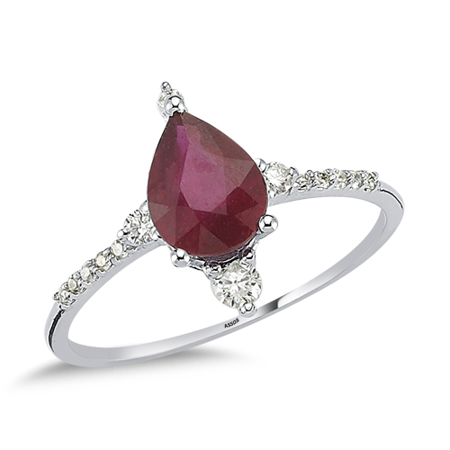 0.17 Karat Damla Formlu Yakut Pırlanta Yüzük