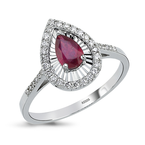 0.19 Karat Damla Yakut Taşlı Pırlanta Yüzük