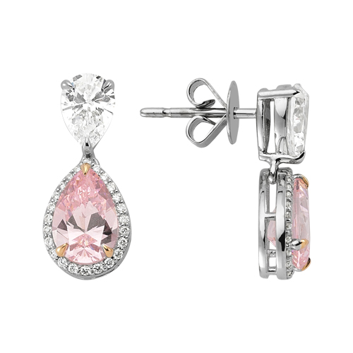 0.22 Karat Pembe Topaz Taşlı Pırlanta Küpe