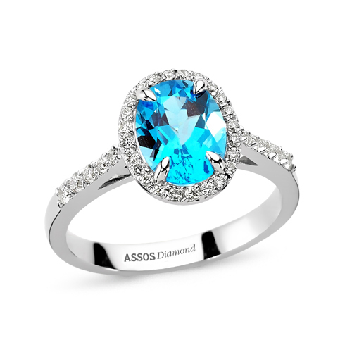 0.25 Karat Mavi Topaz Taşlı Pırlanta Yüzük