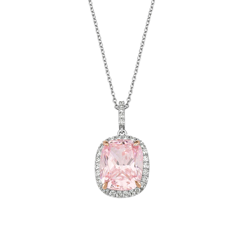 0.25 Karat Pembe Topaz Taşlı Pırlanta Kolye