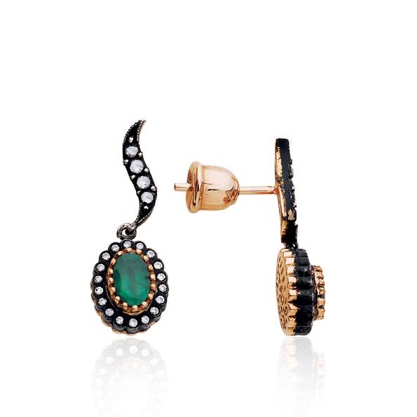 0.26 Karat Zümrüt Taşlı Elmas Küpe