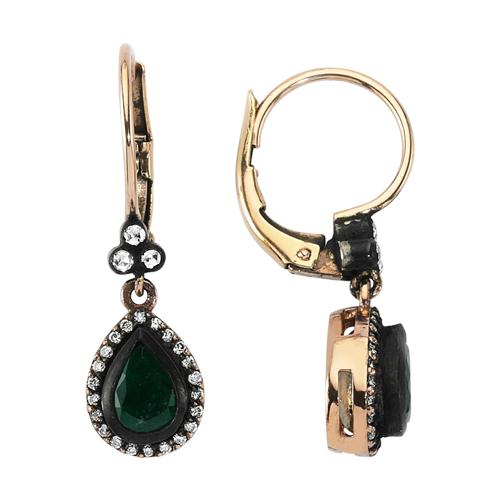 0.31 Karat Zümrüt Taşlı Elmas Küpe