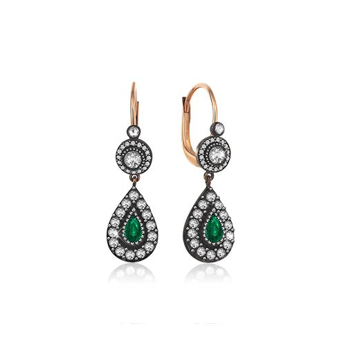 0.91 Karat Zümrüt Taşlı Elmas Küpe