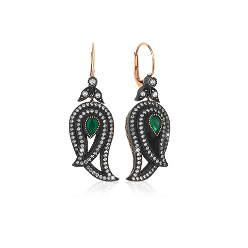 1.88 Karat Zümrüt Taşlı Elmas Küpe