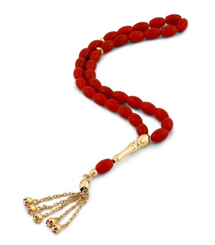 Akik Doğal Taşlı Altın Tesbih