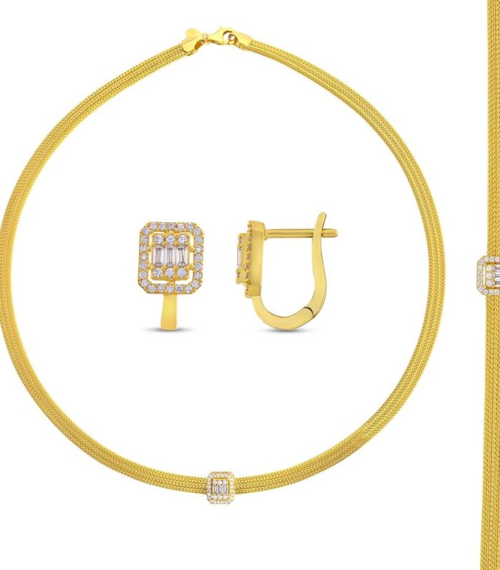 Baget Taşlı Altın Hasır Set