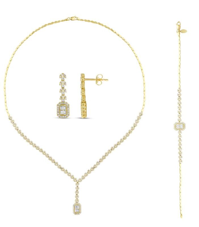 Baget Taşlı Altın Set