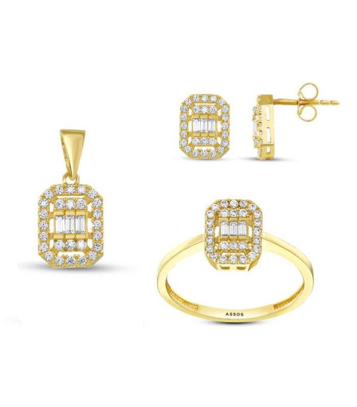 Baget Taşlı Altın Set