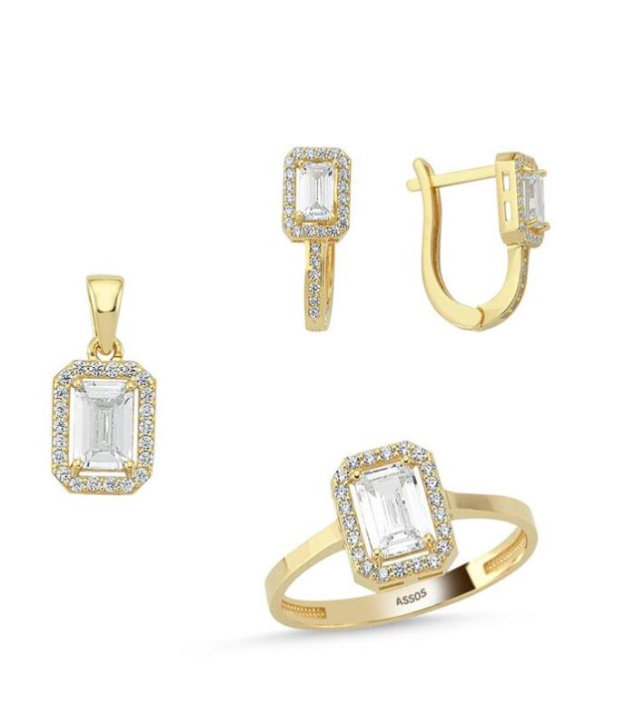 Baget Taşlı Altın Set