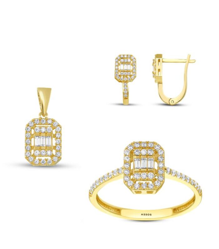 Baget Taşlı Altın Set