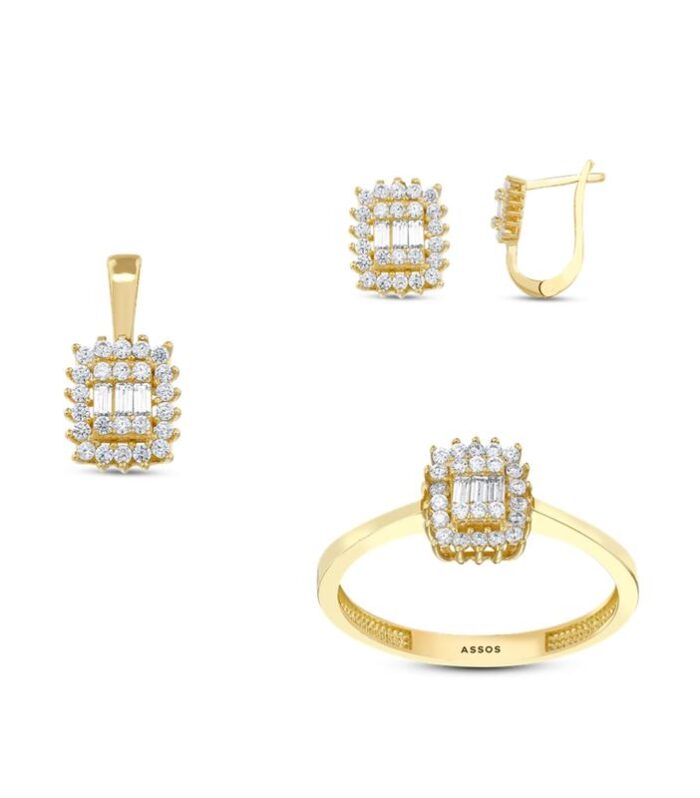 Baget Taşlı Altın Set