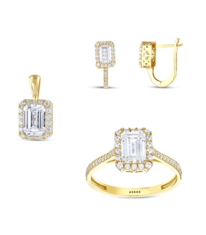 Baget Taşlı Altın Set