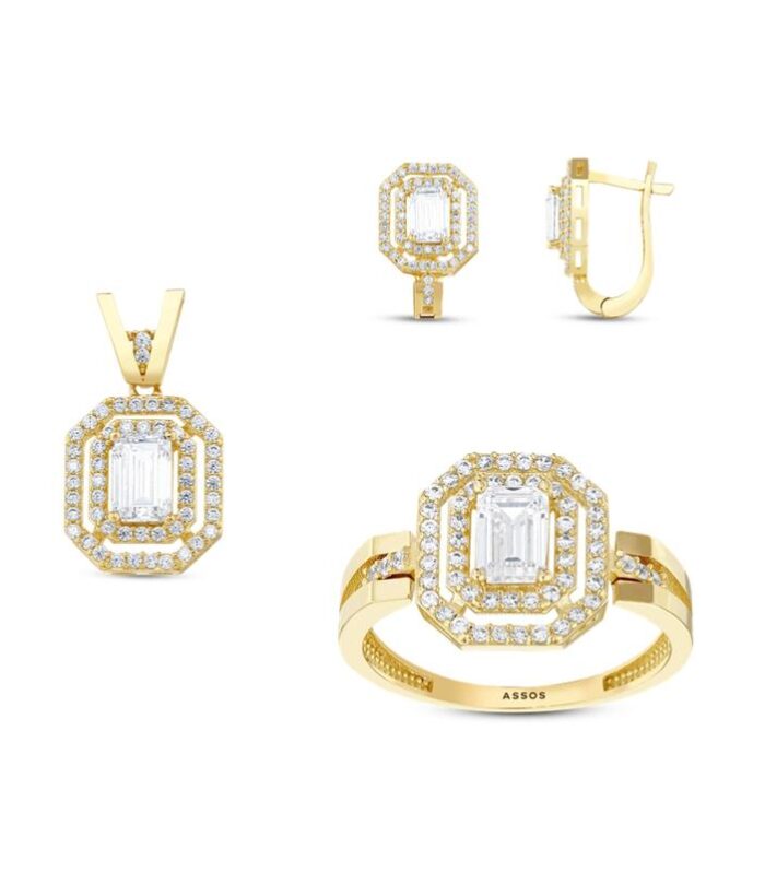 Baget Taşlı Altın Set