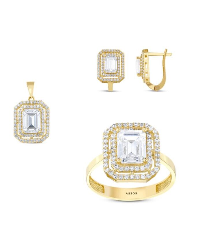 Baget Taşlı Altın Set