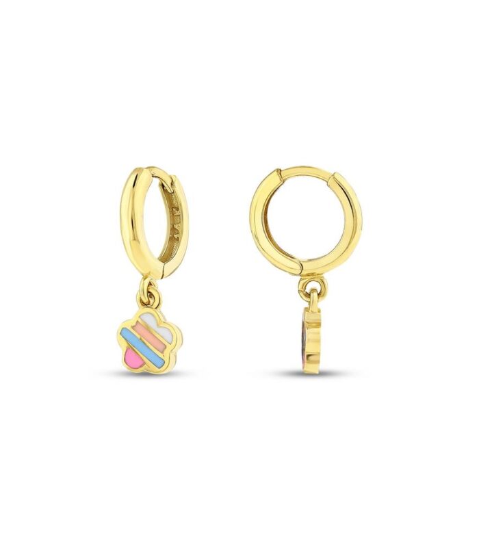 Çiçek Figürlü Altın Çocuk Küpe