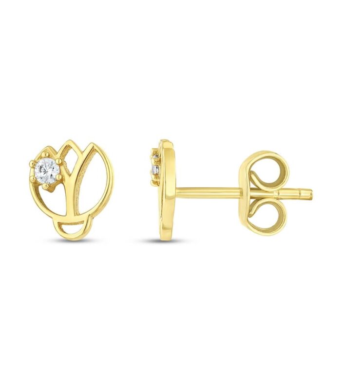 Çiçek Figürlü Altın Çocuk Küpe