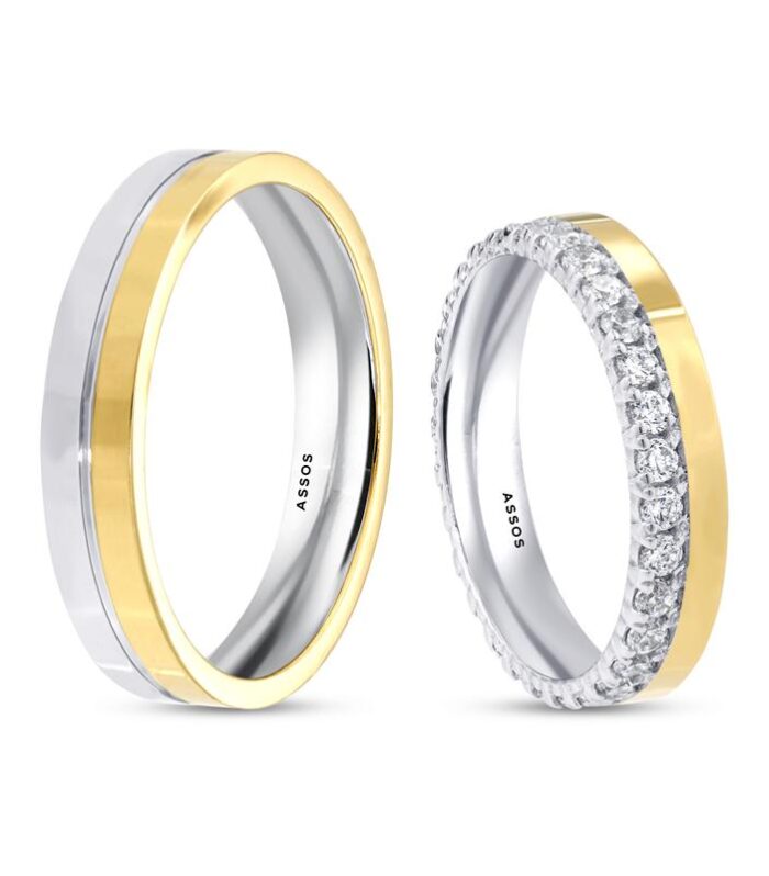 İki Renk Taşlı Kadın Altın Alyans-4mm