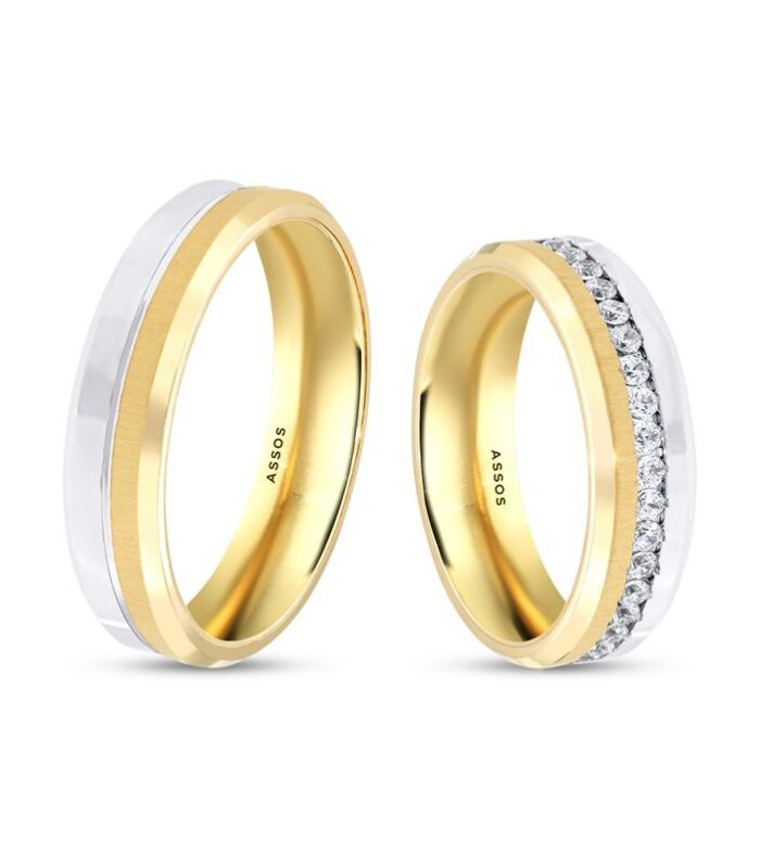 İki Renk Taşlı Kadın Altın Alyans-5mm