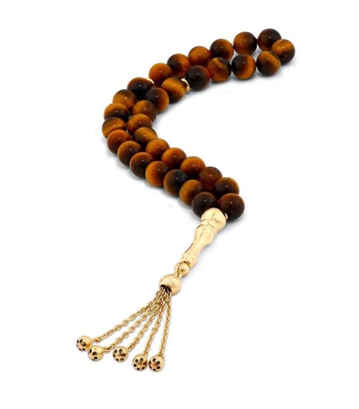 Kaplan Gözü Doğal Taşlı Altın Tesbih