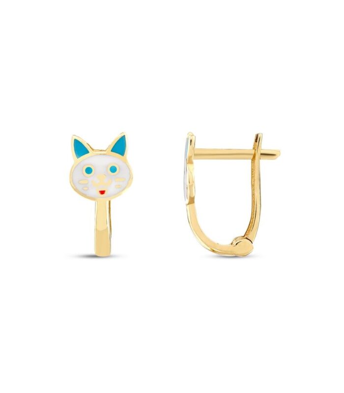 Kedi Figürlü Altın Çocuk Küpe