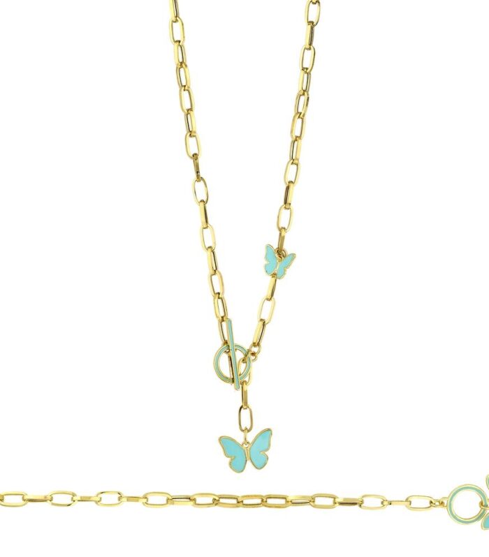 Kelebek Figürlü Zincir Altın Set