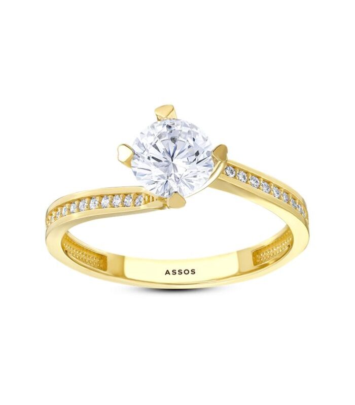 Kolları Taşlı Altın Tektaş Yüzük