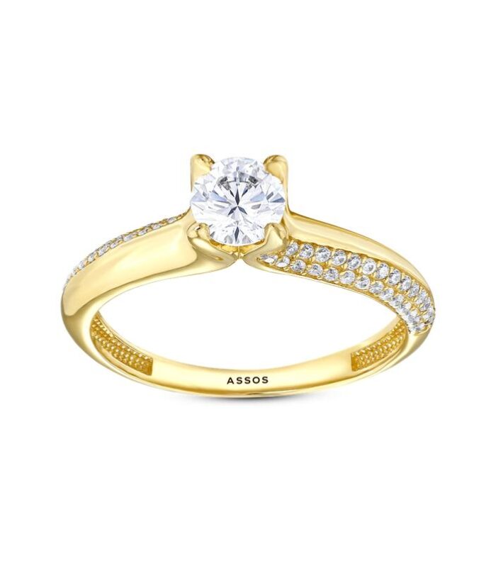 Kolları Taşlı Altın Tektaş Yüzük