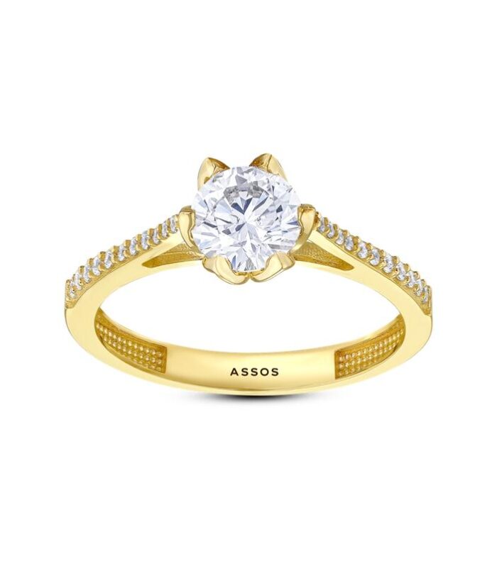 Kolları Taşlı Altın Tektaş Yüzük