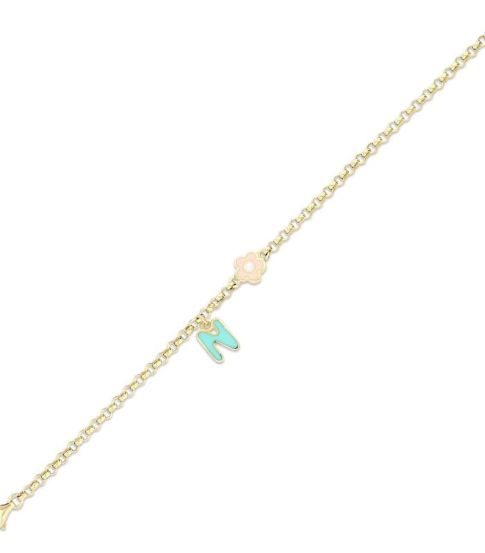 N harfli Altın Çocuk Bileklik