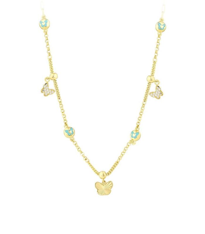 Renkli Mineli Kelebek Altın Kolye