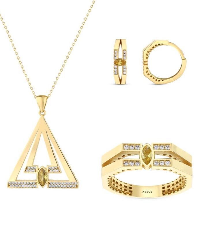 Renkli Taşlı Altın Set