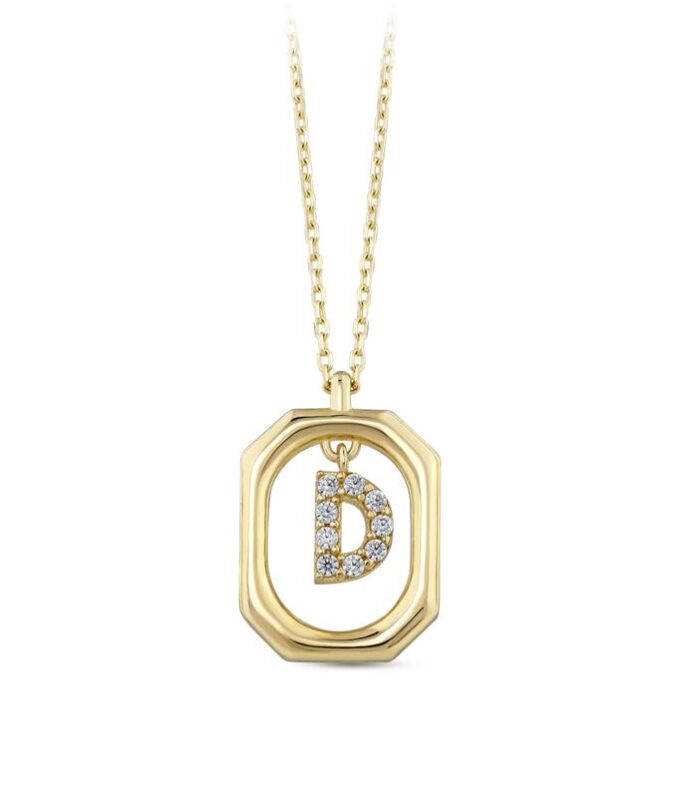 Taşlı Altın D Harf Kolye